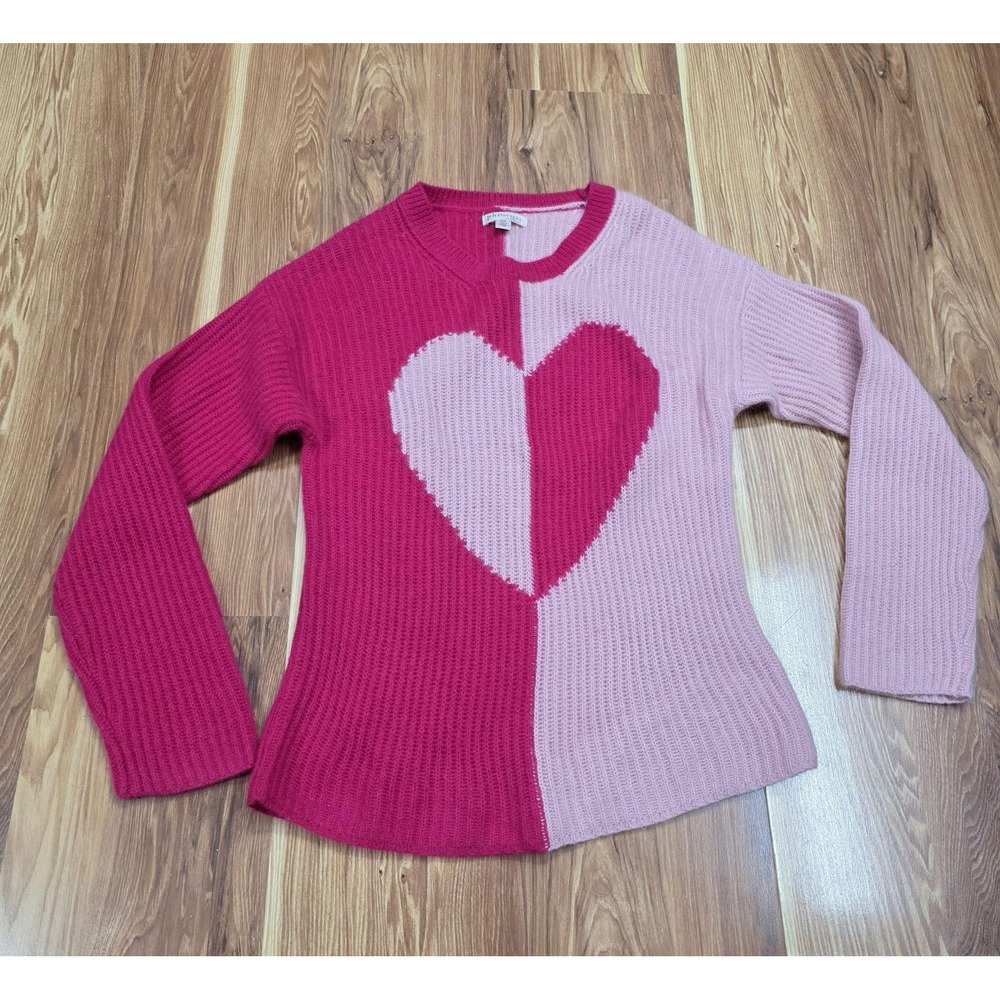 Philosophy Cashmere Sweater Womens Medium Pink Heart Colorblock Knit Pullover